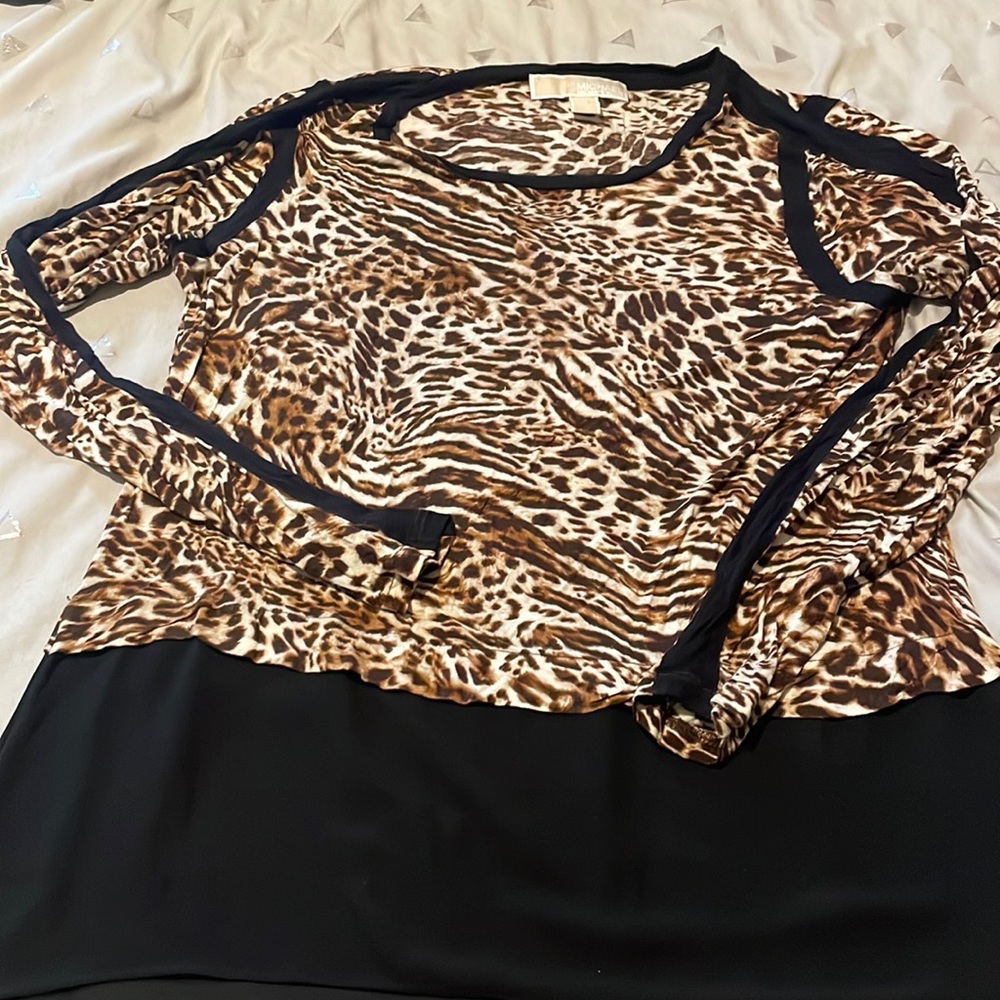 Michael kors leopard and sheer bottom blouse
